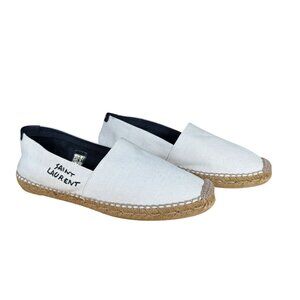 Saint Laurent SL Signature White Embroidered Canvas Espadrille Shoes Men's Size